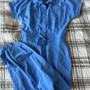 Mandala Short-Sleeve Jumpsuit Scrubs Blue